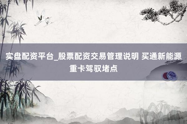 实盘配资平台_股票配资交易管理说明 买通新能源重卡驾驭堵点